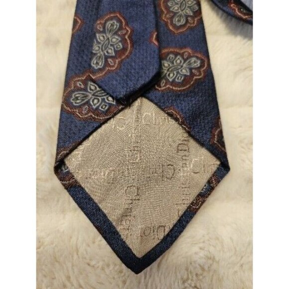 Christian Dior Navy Blue w/ Floral Pattern 100% Silk Necktie Made in Italy - Picture 3 of 3
